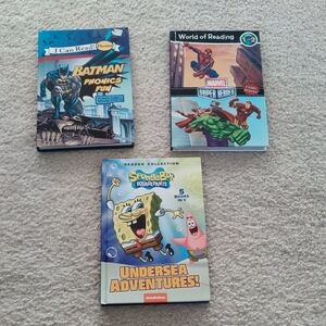 Lot Of 3 Hardcover Books Phonics Early Readers Collection Spongebob, Marvel